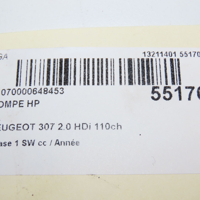 Pompe hp occasion PEUGEOT 307 Phase 1 SW 03-2002->07-2004 2.0 HDi 110ch 1920NE 8