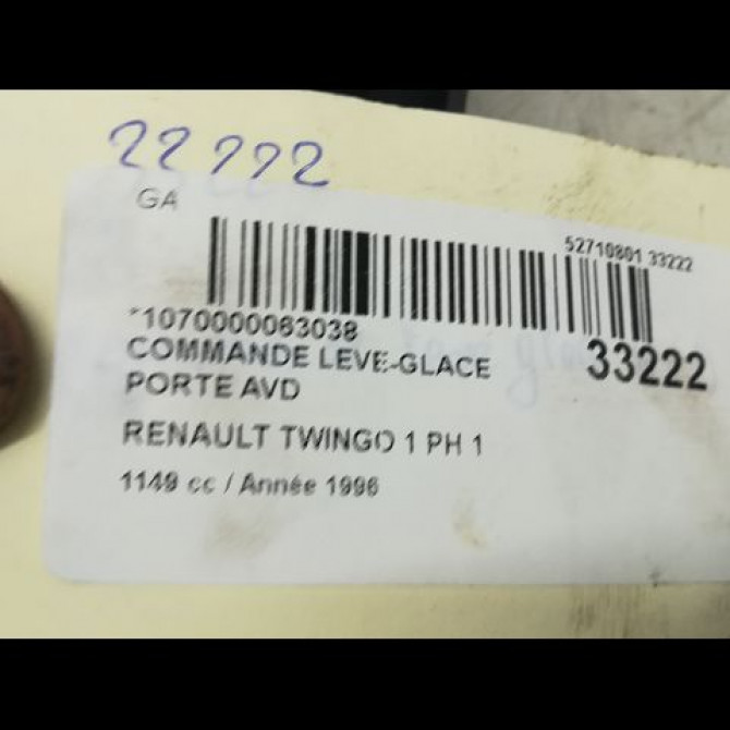 Commande lève-glace porte avant droite occasion RENAULT TWINGO I Phase 1 04-1993->08-1998 Air 7700416998 4
