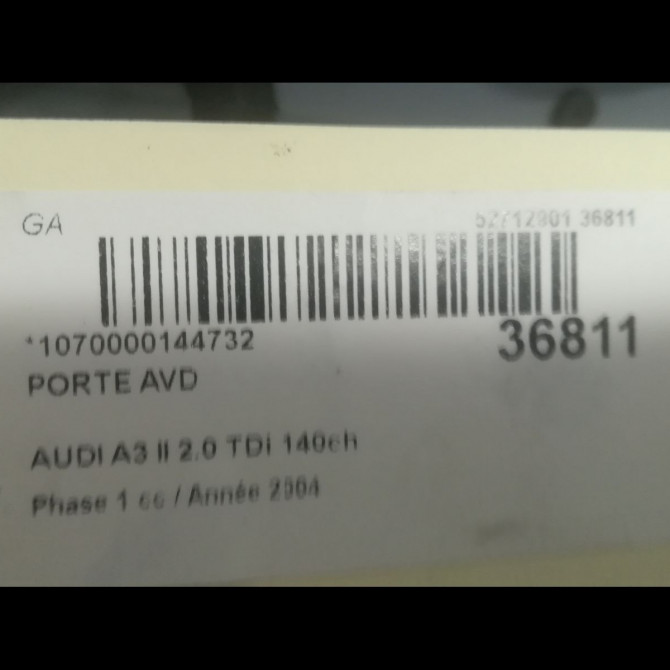 Porte avant droite occasion AUDI A3 II Phase 1 06-2003->06-2008 2.0 TDi 140ch 8P3831052D 3
