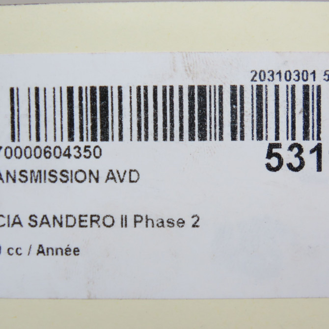 Transmission avant droite occasion DACIA SANDERO II Phase 2 02-2017->... 391007857R 6