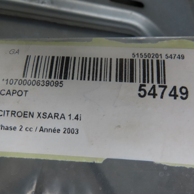 Capot occasion CITROEN XSARA Phase 2 09-2000->12-2005 1.4i 7901J1 5