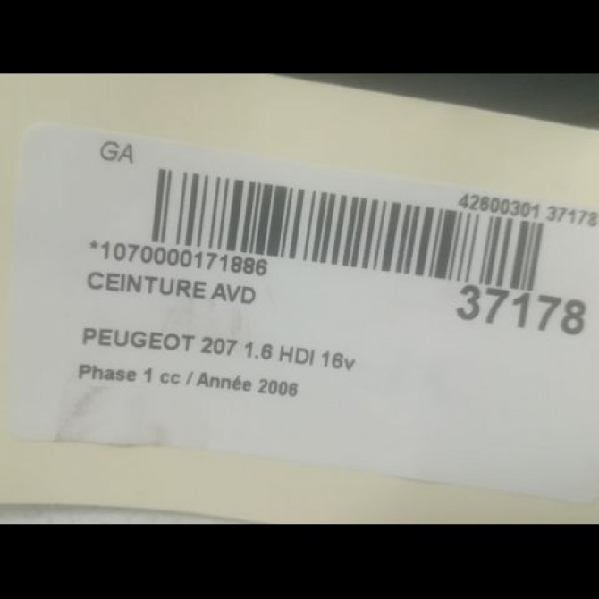 Ceinture avant droite occasion PEUGEOT 207 Phase 1 04-2006->06-2013 1.6 HDI 16v 90ch 8975CA 5