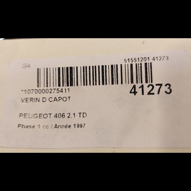Verin d capot occasion PEUGEOT 406 Phase 1 10-1995->04-1999 2.1 TD 792510 2