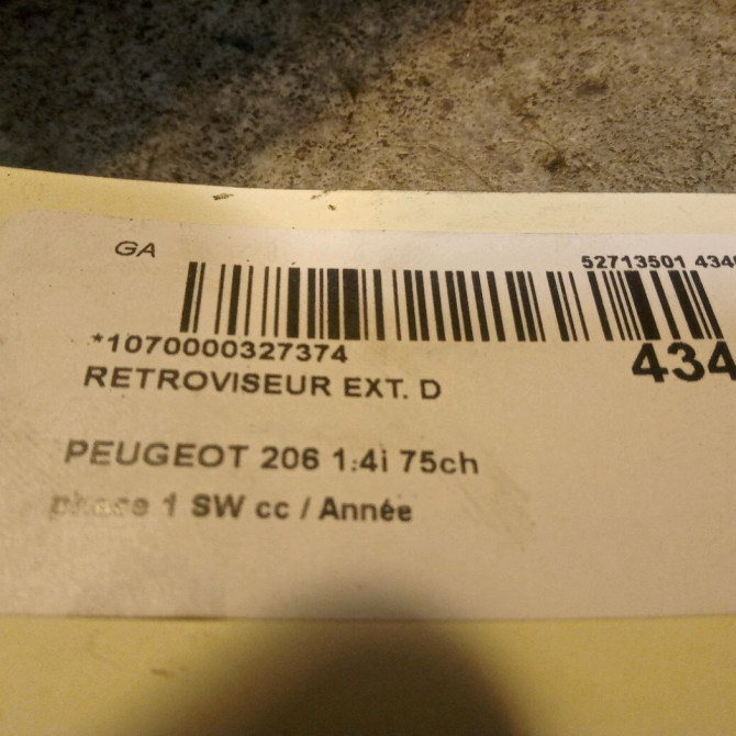 Retroviseur exterieur manuel droit occasion PEUGEOT 206 206 phase 1 SW 2002-06-01->2006-12-31 1.4i 75ch 8154JC 3