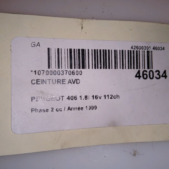 Ceinture avant droite occasion PEUGEOT 406 Phase 2 04-1999->04-2004 1.8i 16v 112ch 8974CR 4