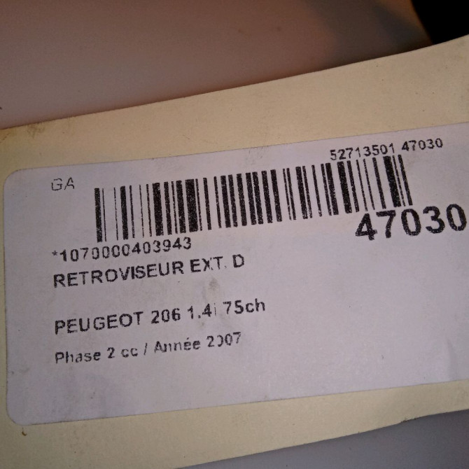 Retroviseur exterieur manuel droit occasion PEUGEOT 206 Phase 2 02-2003->02-2009 1.4i 75ch 8154JC 5
