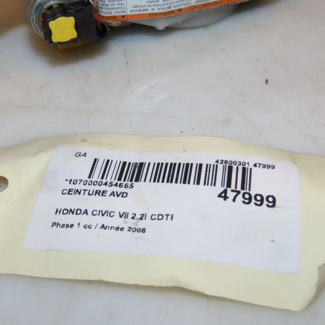 Ceinture avant droite occasion HONDA CIVIC VII Phase 1 01-2006->09-2008 2.2i CDTI 81450SMGE12ZA 4
