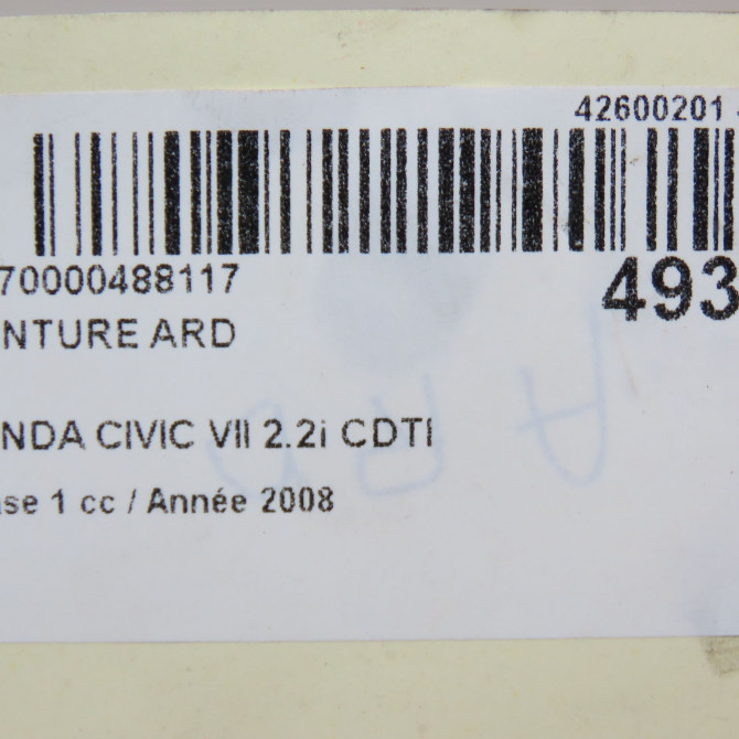 Ceinture arrière droite occasion HONDA CIVIC VII Phase 1 01-2006->09-2008 2.2i CDTI 82450SMGE03ZA 6