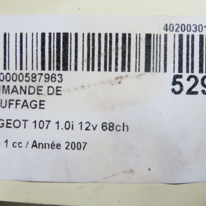 Commande de chauffage occasion PEUGEOT 107 Phase 1 06-2005->12-2008 1.0i 12v 68ch 6452P6 6