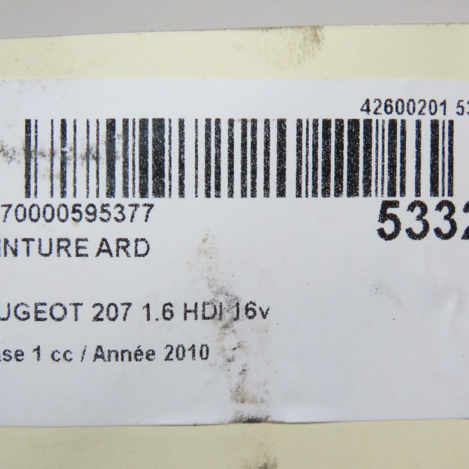 Ceinture arrière droite occasion PEUGEOT 207 Phase 1 04-2006->06-2013 1.6 HDI 16v 90ch 8975XK 6