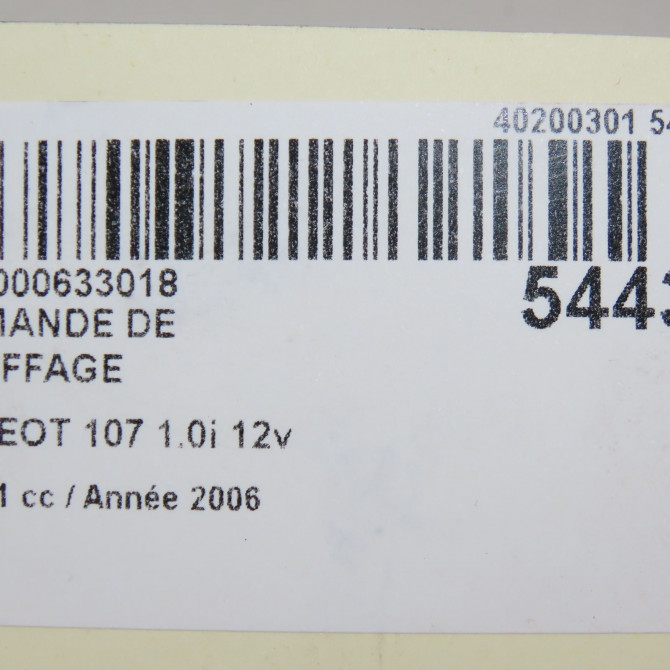 Commande de chauffage occasion PEUGEOT 107 Phase 1 06-2005->12-2008 1.0i 12v 6452P6 6