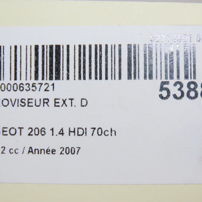 Retroviseur exterieur manuel droit occasion PEUGEOT 206 Phase 2 02-2003->02-2009 1.4 HDI 70ch 8154JC 6