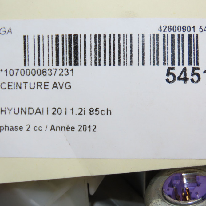 Ceinture avant gauche occasion HYUNDAI I 20 I phase 2 06-2012->03-2015 1.2i 85ch 888701J200OM 4