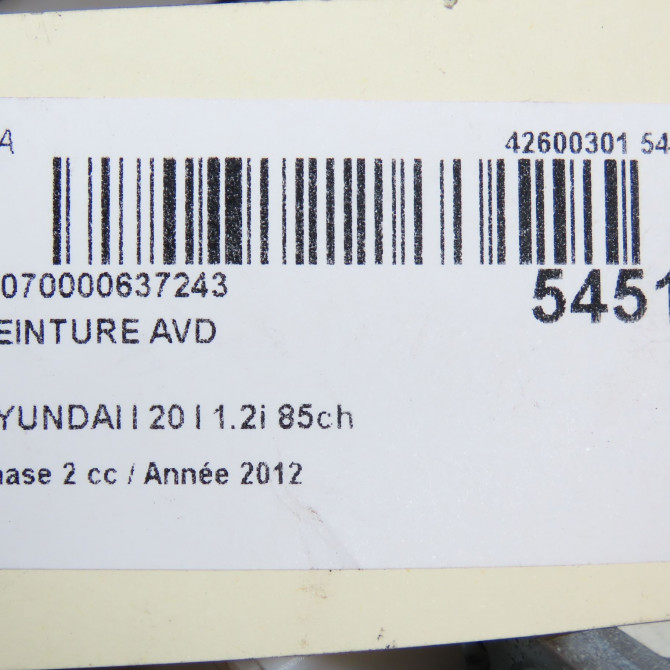 Ceinture avant droite occasion HYUNDAI I 20 I phase 2 06-2012->03-2015 1.2i 85ch 888801J200OM 4