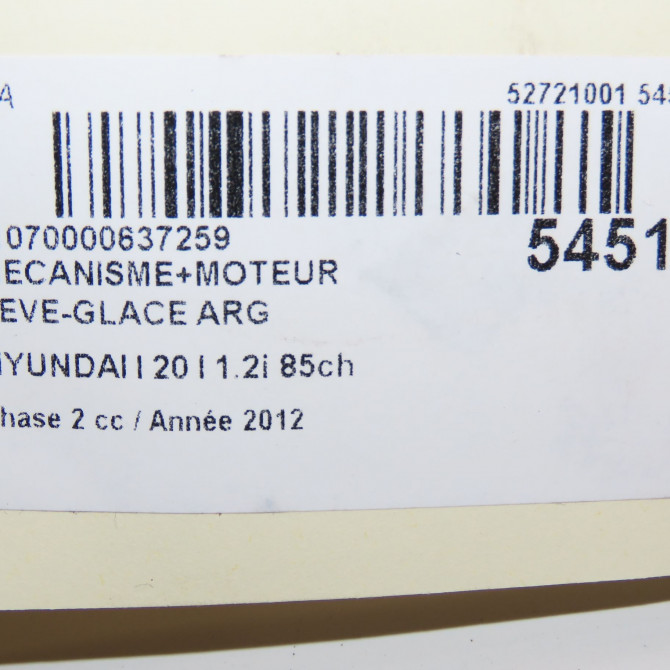 Mecanisme+moteur leve-glace arg occasion HYUNDAI I 20 I phase 2 06-2012->03-2015 1.2i 85ch 834031J010 6