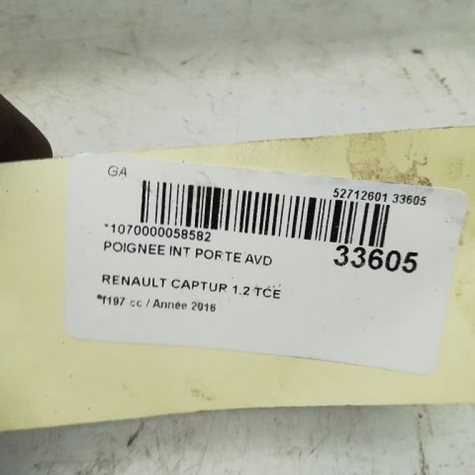 Poignee int porte avd occasion RENAULT CAPTUR Phase 1 02-2013->... 1.2i 118 16V 806701025R 4
