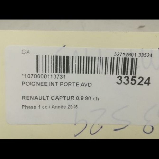 Poignee int porte avd occasion RENAULT CAPTUR Phase 1 02-2013->... 0.9 90 ch 806701025R 3