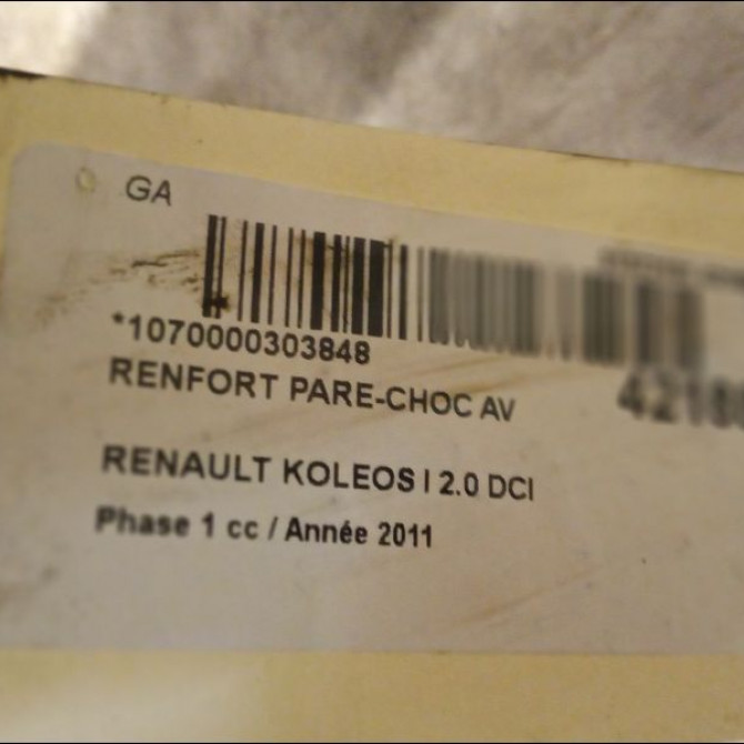 Renfort pare-choc avant occasion RENAULT KOLEOS I Phase 1 06-2008->12-2011 2.0 DCI 16v 150ch 62030JY000 2