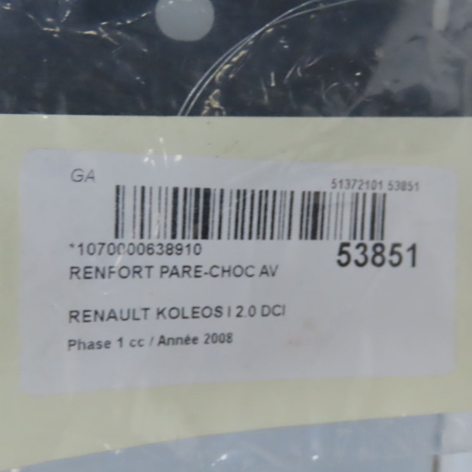 Renfort pare-choc avant occasion RENAULT KOLEOS I Phase 1 06-2008->12-2011 2.0 DCI 150ch 62030JY000 4