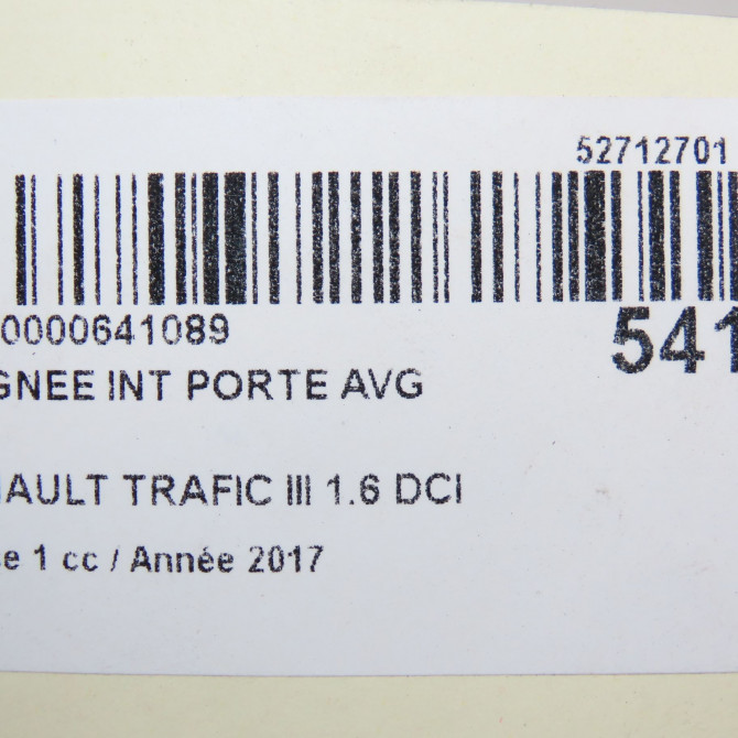 Poignee int porte avg occasion RENAULT TRAFIC III Phase 1 06-2014->... 1.6 DCI 120ch 806832629R 4