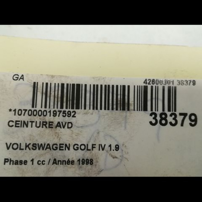 Ceinture avant droite occasion VOLKSWAGEN GOLF IV GOLF IV Phase 1 1998-01-01->2005-06-30 1.9 TDI 110ch 1J4857706AAHCP 4