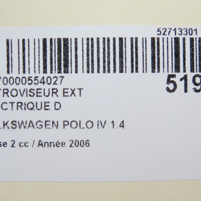 Retroviseur exterieur electrique droit occasion VOLKSWAGEN POLO IV Phase 2 05-2005->09-2009 1.4 TDI 70ch 6Q1857508AE9B9 7
