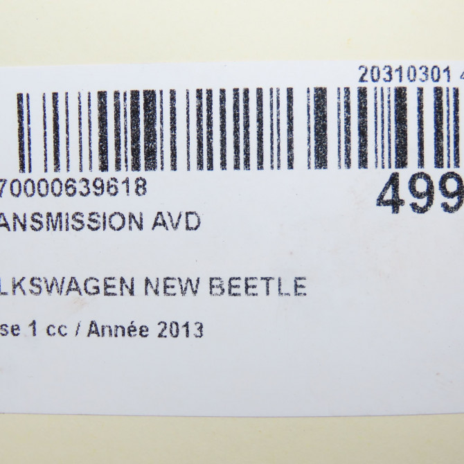 Transmission avant droite occasion VOLKSWAGEN NEW BEETLE II phase 1 09-2011->... 1.6 TDI 105ch 5C0407272AQ 7