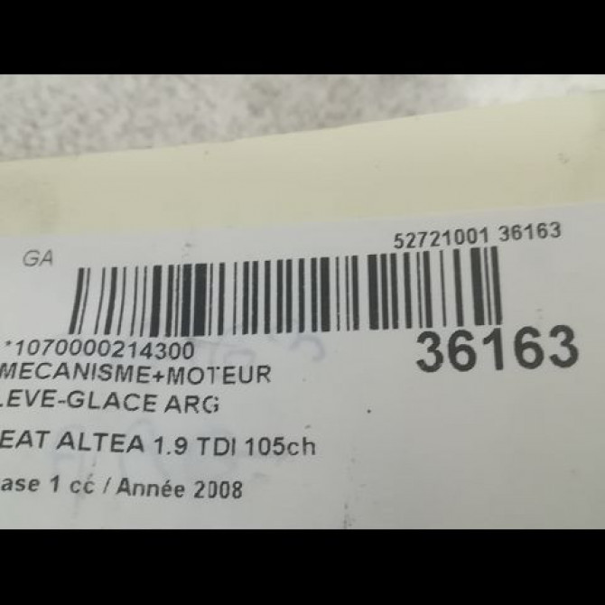 Mecanisme+moteur leve-glace arg occasion SEAT ALTEA Phase 1 04-2004->05-2009 1.9 TDI 105ch 5P0839461A 3