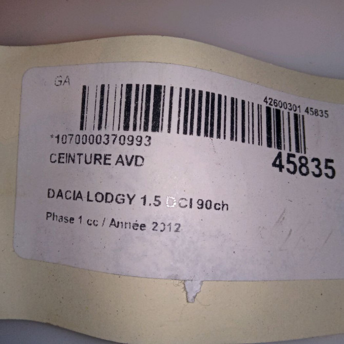 Ceinture avant droite occasion DACIA LODGY Phase 1 01-2012->... 1.5 DCI 90ch 868852918R 4