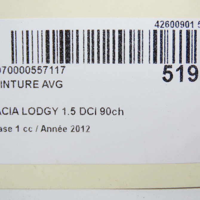 Ceinture avant gauche occasion DACIA LODGY Phase 1 01-2012->... 1.5 DCI 90ch 868842775R 7