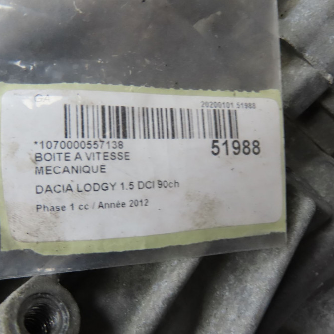 Boîte à vitesse mecanique occasion DACIA LODGY Phase 1 01-2012->... 1.5 DCI 90ch 320103573R 6