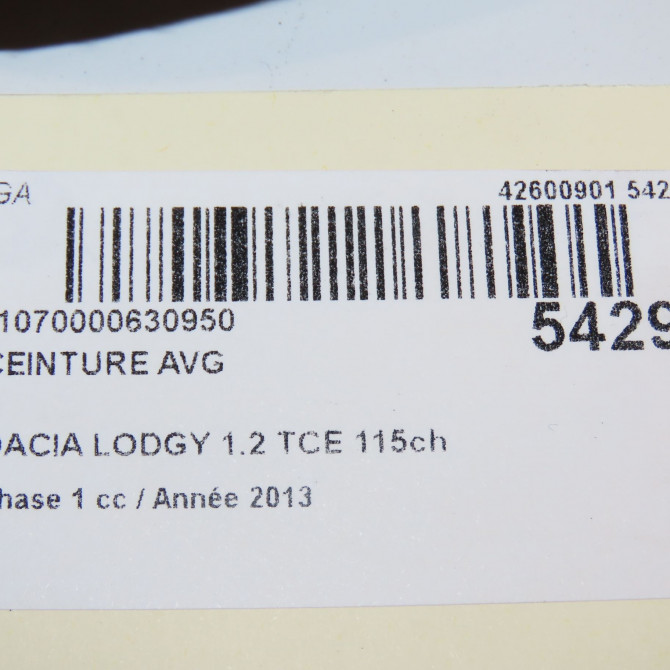 Ceinture avant gauche occasion DACIA LODGY Phase 1 01-2012->... 1.2 TCE 115ch 868842775R 7