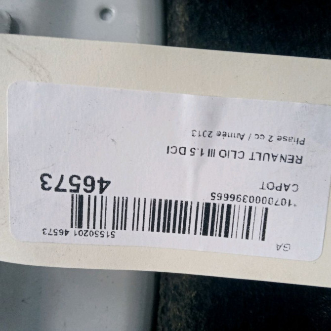 Capot occasion RENAULT CLIO III Phase 2 03-2009->12-2014 1.5 DCI 75ch 7751476113 3