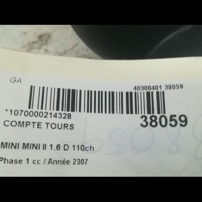 Compte tours occasion MINI MINI II Phase 1 09-2006->12-2010 1.6 D 110ch 62109325823 3