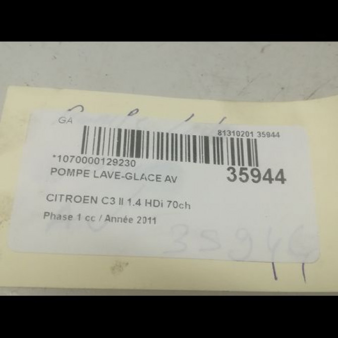 Pompe lave-glace avant occasion CITROEN C3 II Phase 1 11-2009->02-2013 1.4 HDi 70ch 643475 3