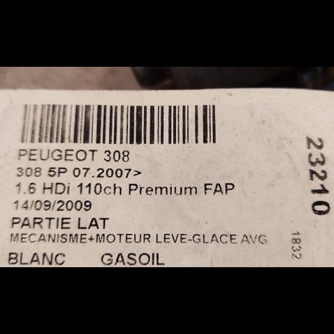 Mecanisme+moteur leve-glace avg occasion PEUGEOT 308 I Phase 1 09-2007->03-2011 1.6 HDI 16v 110ch 9221CW 3