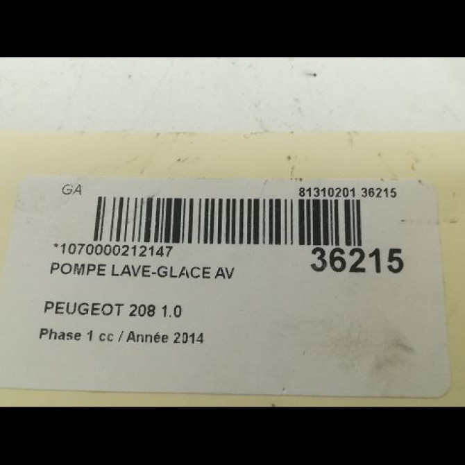 Pompe lave-glace avant occasion PEUGEOT 208 208 Phase 1 2012-03-01->2015-09-30 1.0 PURETECH 68ch 643475 3