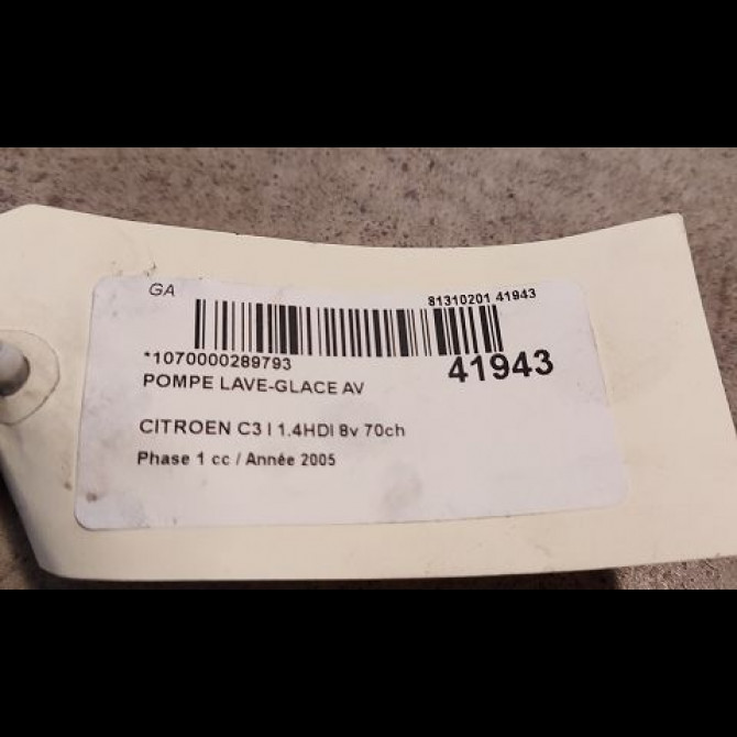 Pompe lave-glace avant occasion CITROEN C3 I Phase 1 04-2002->10-2005 1.4HDI 8v 70ch 643475 2