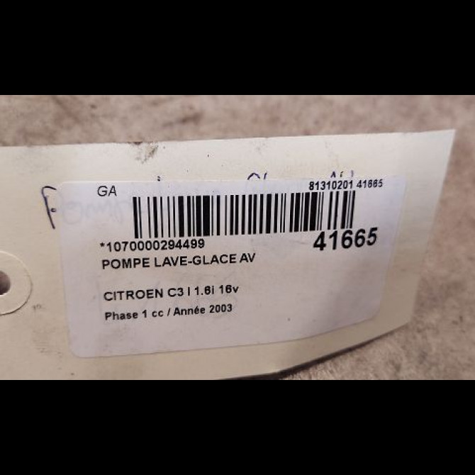 Pompe lave-glace avant occasion CITROEN C3 I Phase 1 04-2002->10-2005 1.6i 16v 643475 3