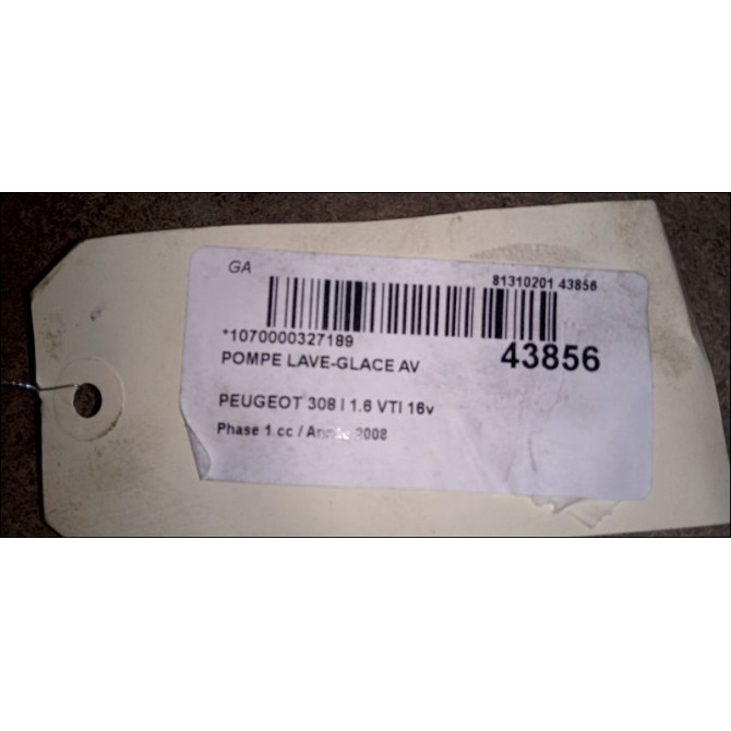 Pompe lave-glace avant occasion PEUGEOT 308 I Phase 1 09-2007->03-2011 1.6 VTI 16v 120ch 643475 3