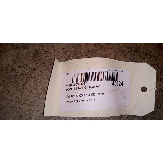 Pompe lave-glace avant occasion CITROEN C3 II Phase 1 11-2009->02-2013 1.4 HDi 70ch 643475 2