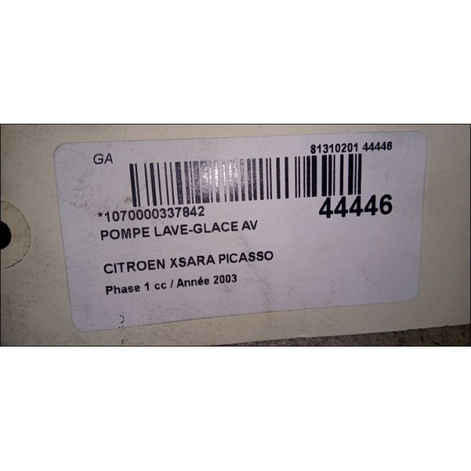 Pompe lave-glace avant occasion CITROEN XSARA PICASSO Phase 1 12-1999->02-2004 2.0 HDi 90ch 643475 3