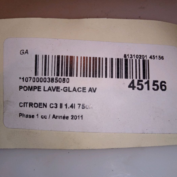 Pompe lave-glace avant occasion CITROEN C3 II Phase 1 11-2009->02-2013 1.4i 75ch 643475 4