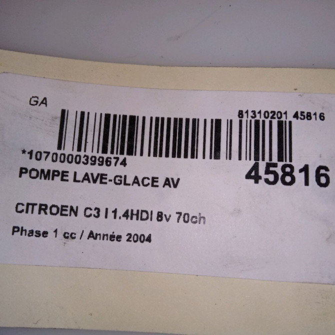 Pompe lave-glace avant occasion CITROEN C3 I Phase 1 04-2002->10-2005 1.4HDI 8v 70ch 643475 5