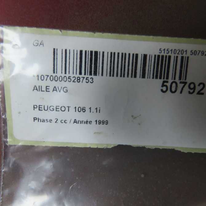 Aile avant gauche occasion PEUGEOT 106 Phase 2 04-1996->09-2003 1.1i 7840G9 6