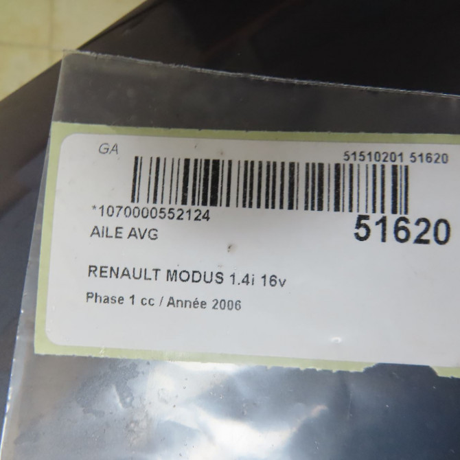 Aile avant gauche occasion RENAULT MODUS Phase 1 09-2004->12-2007 1.4i 16v 631019020R 6
