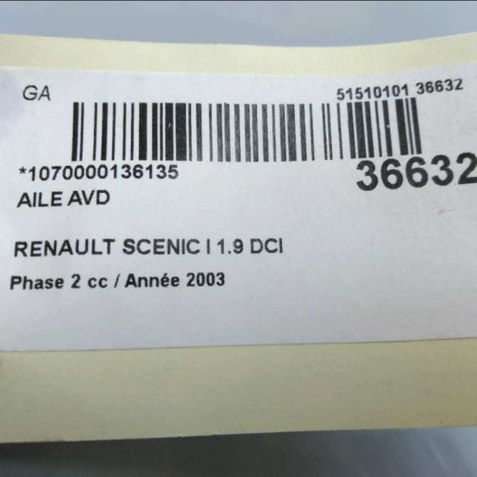 Aile avant droite occasion RENAULT SCENIC I Phase 2 08-1999->06-2003 1.9 DCI 100ch 7751474882 4