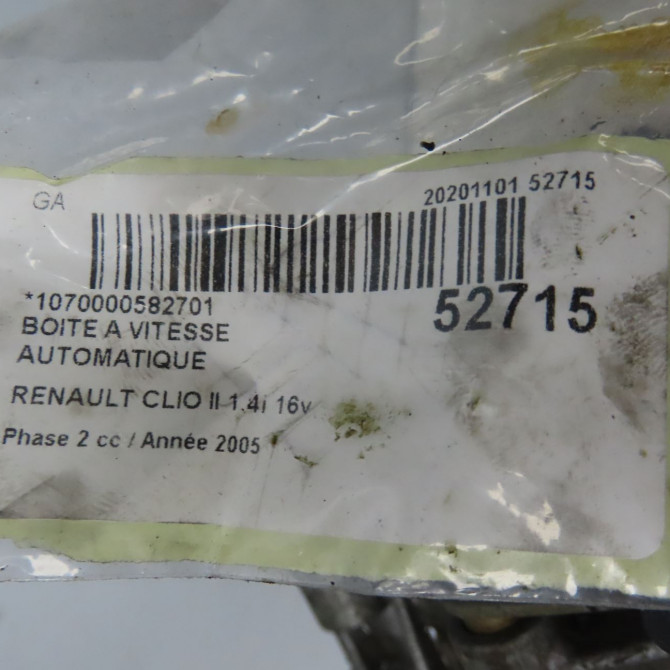 Boîte à vitesse automatique occasion RENAULT CLIO II Phase 2 06-2001->07-2006 1.4i 16v 8200447001 6