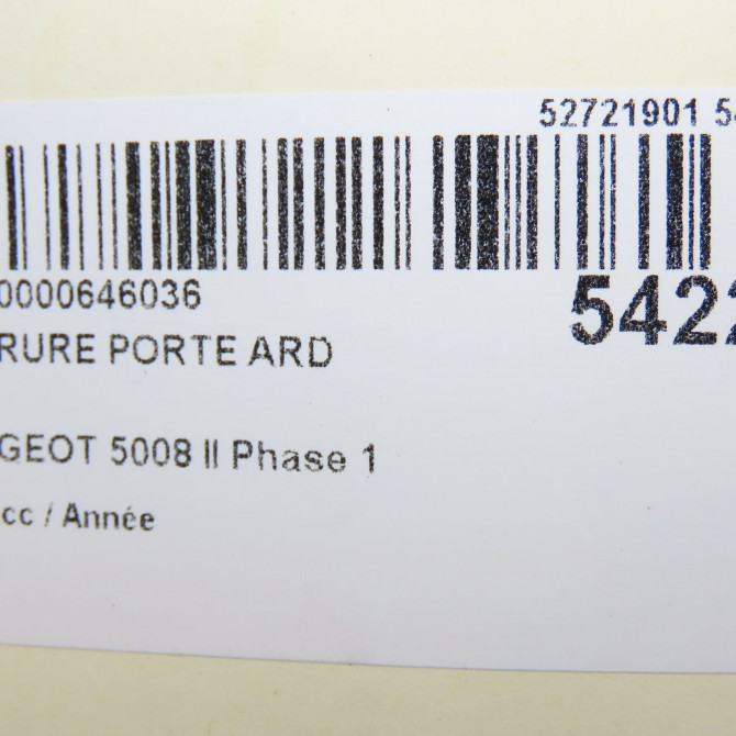 Serrure porte ard occasion PEUGEOT 5008 II Phase 1 10-2016->... 9822829780 7