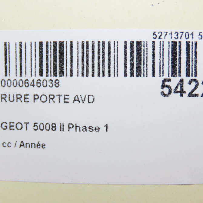 Serrure porte avd occasion PEUGEOT 5008 II Phase 1 10-2016->... 9810423780 6